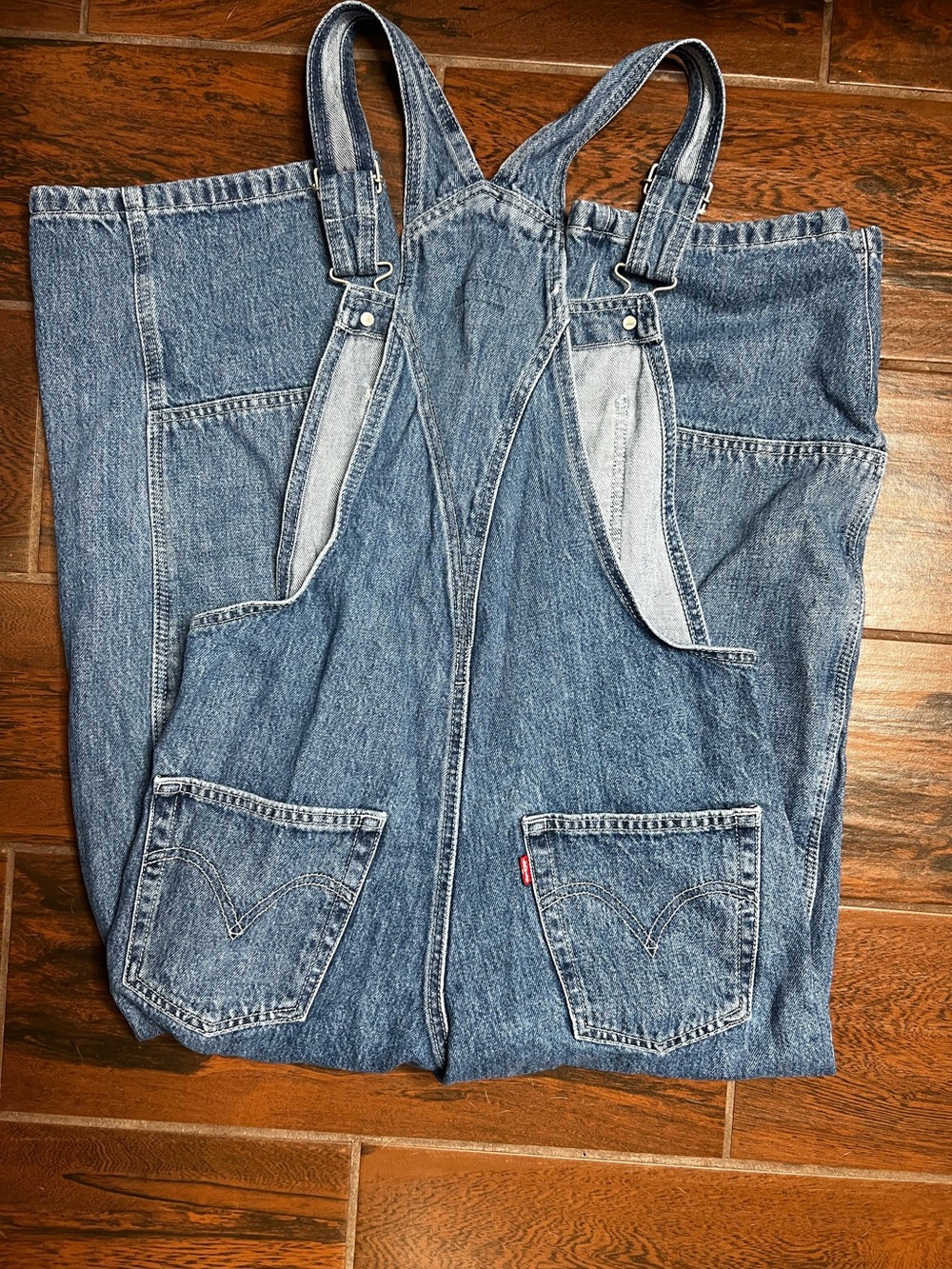 Levi’s Premium Utility Double Knee Wide Leg Dark Wash Denim Jean Overalls XS - Picture 4 of 6